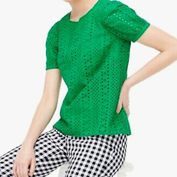 J. Crew Tops - J Crew Eyelet Emerald Green Top